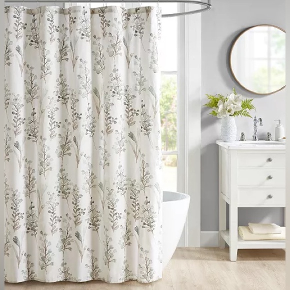 Macy’s Decor Studio Twyla 72"x 72" Shower Curtain cream green brown tree branch